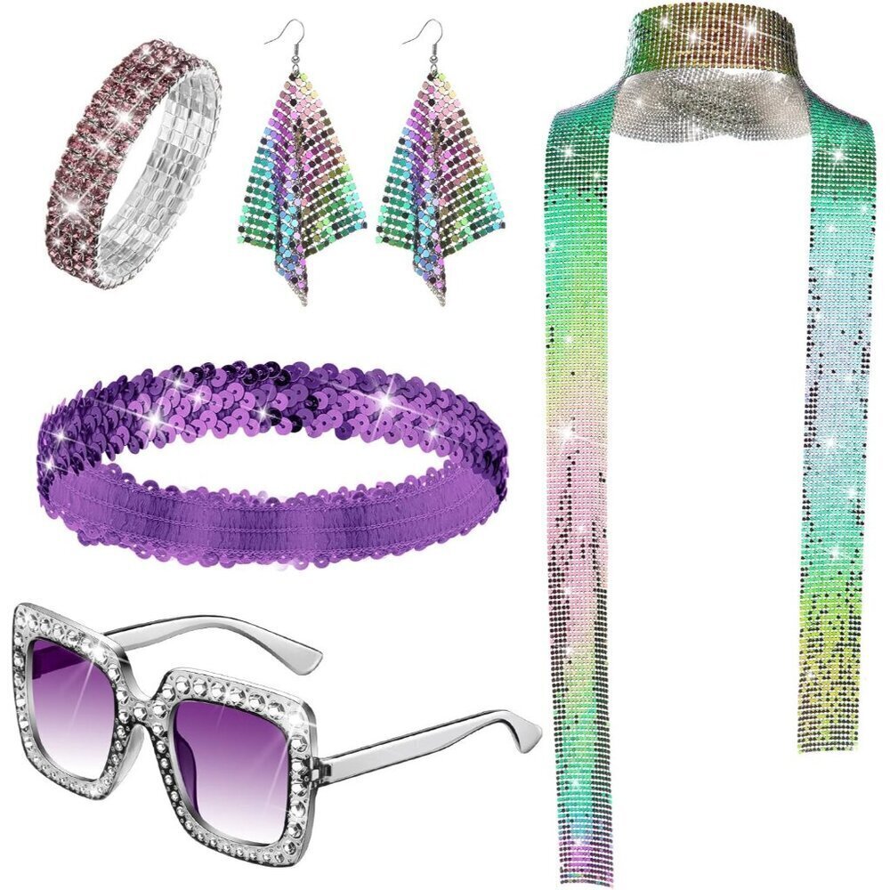 Women Disco Accessories 70s 80s Costume Jewelry Set Halloween Party Wear